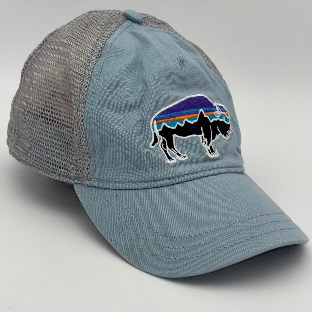 PATAGONIA Fitz Roy Bison Trucker Hat Cap Blue 6-Panel Adjustable Organic Cotton